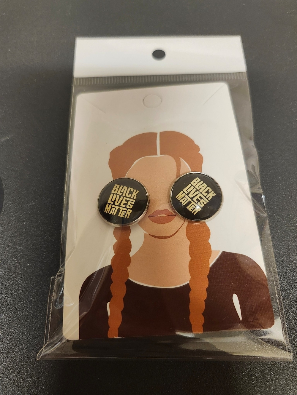Black Lives Matter Round Stud Earrings - Black and Gold